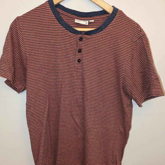 Men's Frank & Oak Red Blue Stripe Henley - Picture 1 of 7